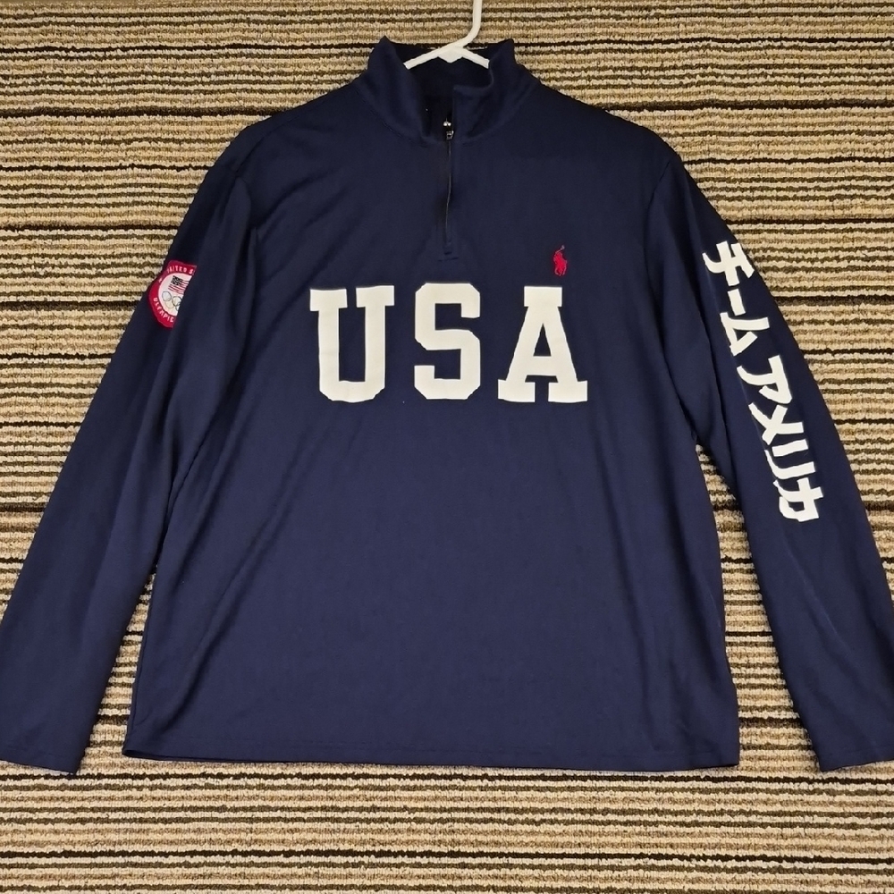POLO RALPH LAUREN Tokyo Olympic USA Team Sz L Quarter Zip Pullover Shirt Sweater